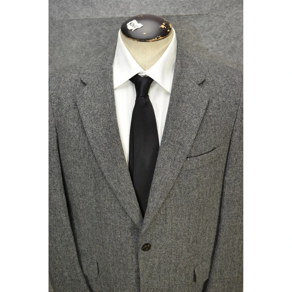 VTG Lanvin Blazer Mens 42 Gray Herringbone Scotland Camel Hair 90s Sport Coat‎